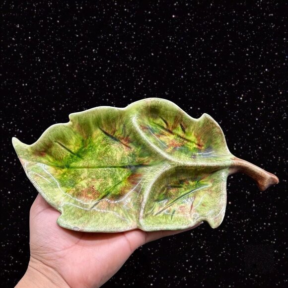 Jameson's Of Capistrano California Leaf Shaped Candy Dish Green Ceramic 11”W - Picture 12 of 12